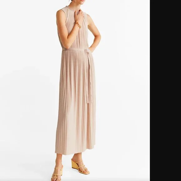 Mango - Pleated Long Dress Ecru - 10 - Women